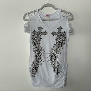 Bling Bling Y2K Grunge Ripped Shoulders T-shirt